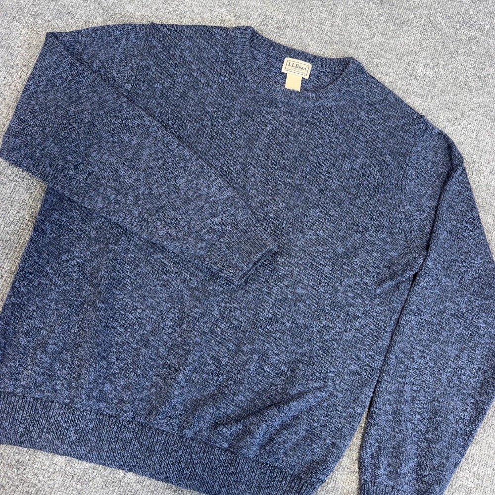 LL Bean Sweater Men Medium Blue Marled Crewneck Ragg Cotton